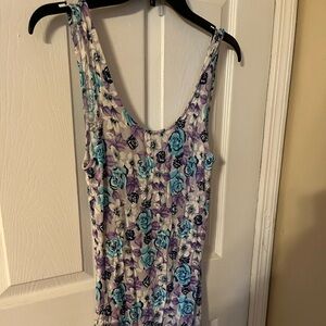 Free People Floral Ribbed Tank Dress in Teal & Lavender